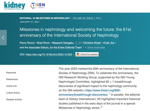 Kidney International Highlights ISN’s 60th Anniversary Research and Historical Studies Series